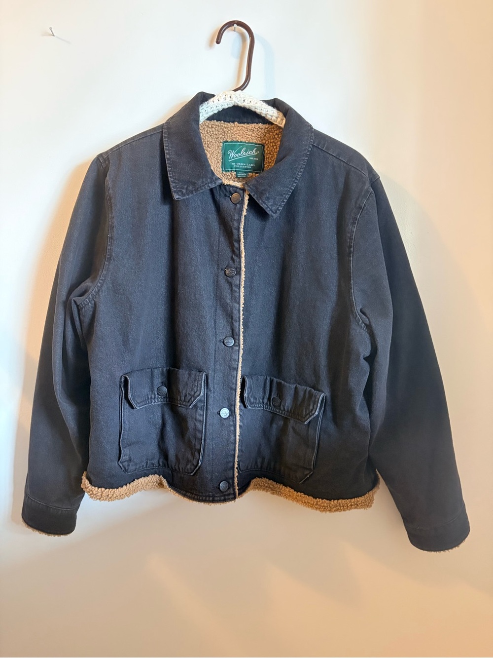 Woolrich Women's black Denim Sherpa-Lined Chore Jacket